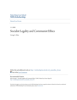 Socialist Legality and Communist Ethics George L