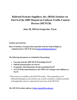 Seminar on Part 8 of the 2009 Manual on Uniform Traffic Control Devices (MUTCD)