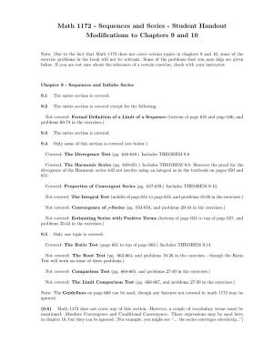 Math 1172 - Sequences and Series - Student Handout Modiﬁcations to Chapters 9 and 10