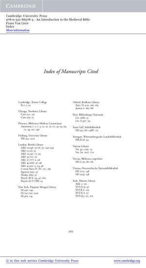 Index of Manuscripts Cited