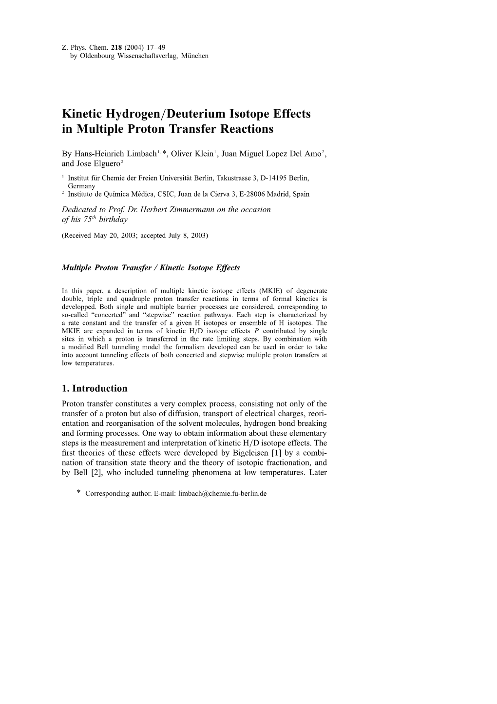 Kinetic Hydrogen/Deuterium Isotope Effects in Multiple Proton Transfer Reactions