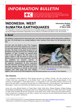 West Sumatra Earthquakes; Information Bulletin No