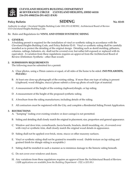 Vinyl Siding Policy Bulletin