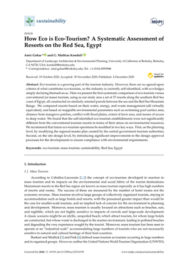 How Eco Is Eco-Tourism? a Systematic Assessment of Resorts on the Red Sea, Egypt