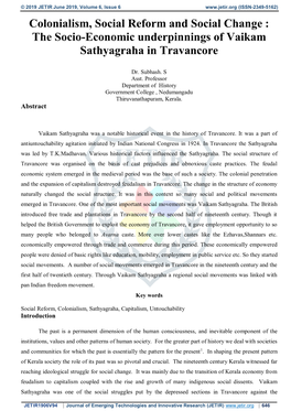 The Socio-Economic Underpinnings of Vaikam Sathyagraha in Travancore