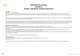 Mcdonald's New Zealand Main Menu Allergen