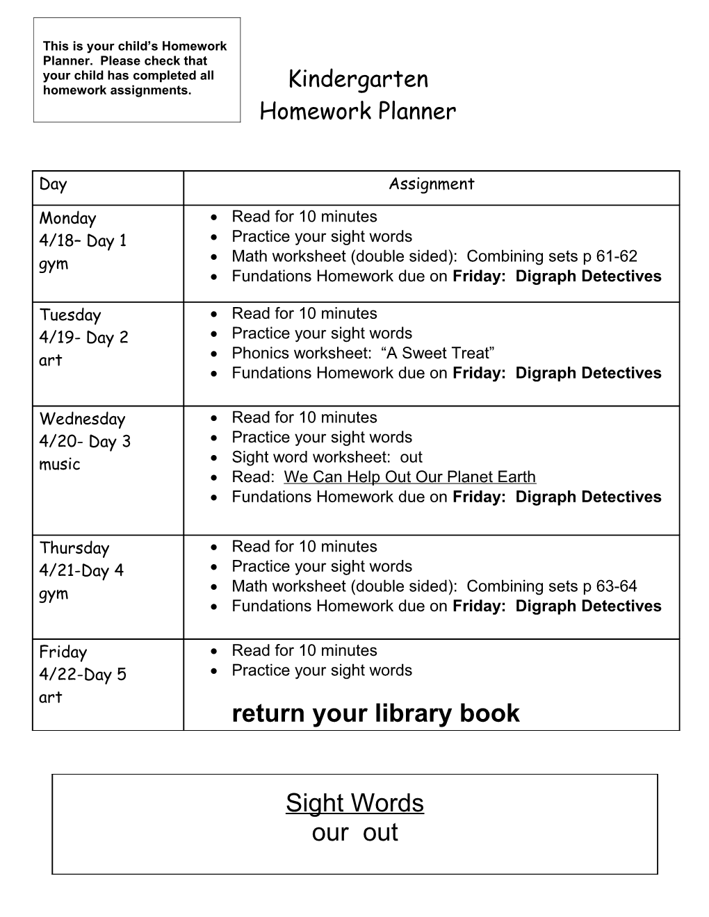 Homework Planner