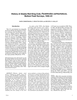 History of Alaska Red King Crab, Paralithodes Camtschaticus, Bottom Trawl Surveys, 1940–61