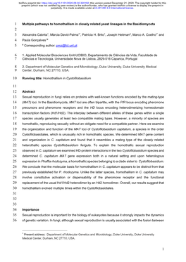 Multiple Pathways to Homothallism in Closely Related Yeast Lineages in the Basidiomycota 2 3 Alexandra Cabrita1, Márcia David-Palma1*, Patrícia H