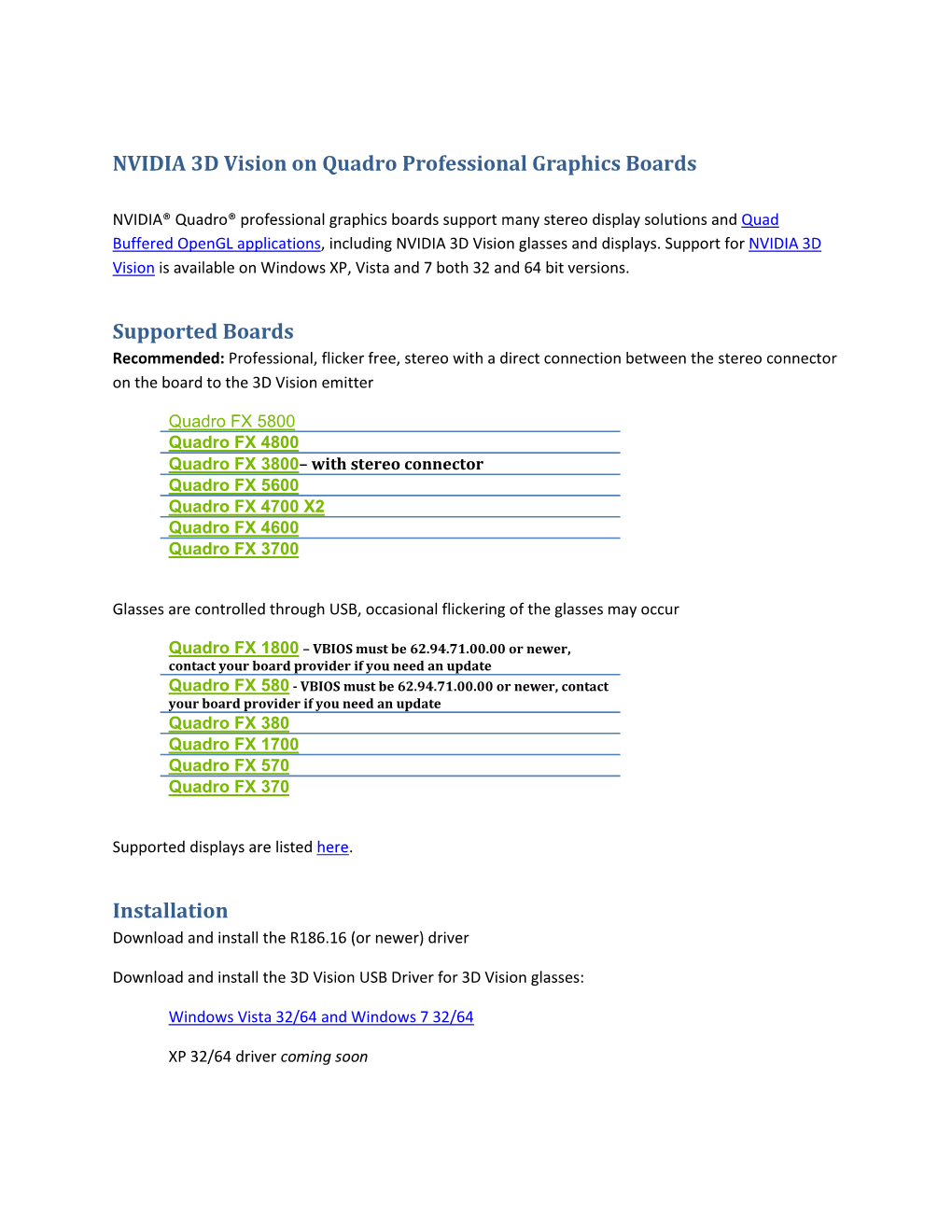 NVIDIA 3D Vision on Quadro Professional Graphics Boards