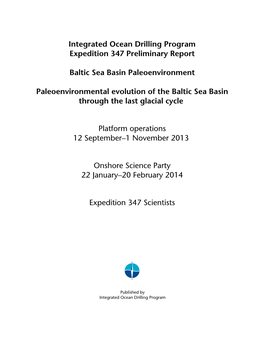 Integrated Ocean Drilling Program Expedition 347 Preliminary Report
