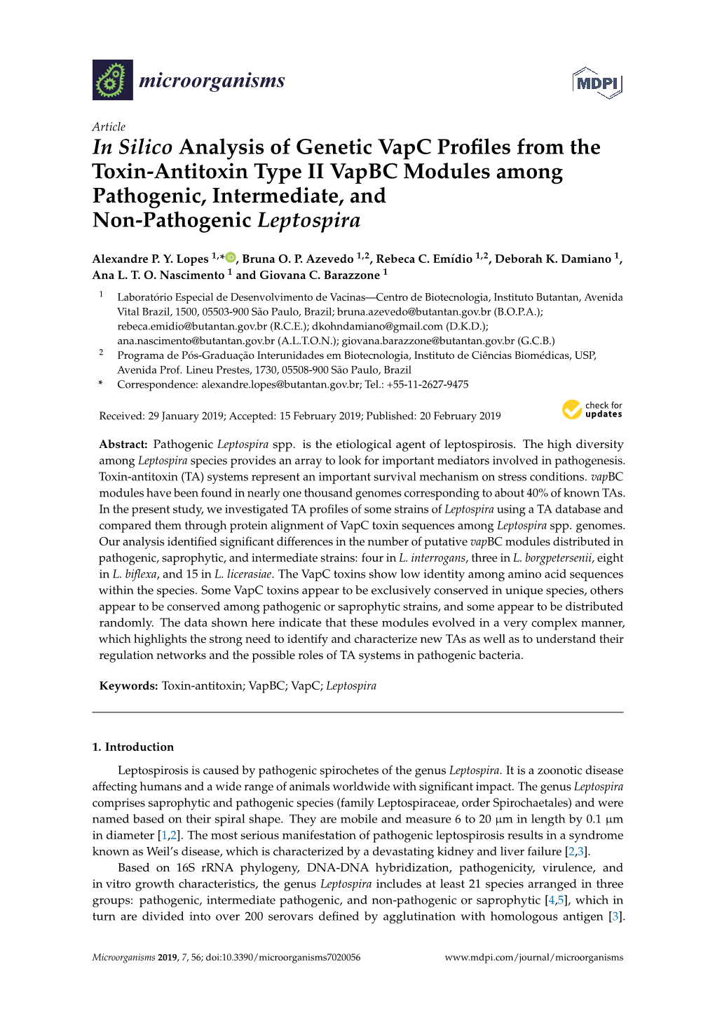 In Silico Analysis of Genetic Vapc Profiles from the Toxin-Antitoxin