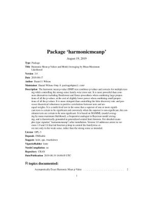 Package 'Harmonicmeanp'