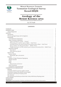 Geology of the Mount Koonya Area