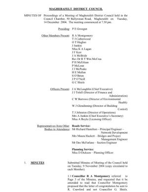 MAGHERAFELT DISTRICT COUNCIL MINUTES of Proceedings of A