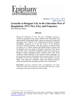 Genocide at Rangpur City in the Liberation War of Bangladesh, 1971: Fire, Fury and Fragrance Md