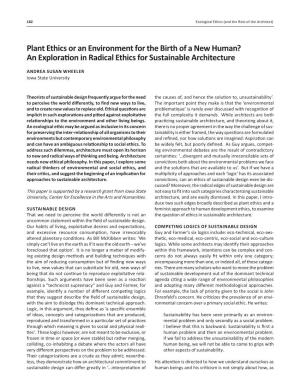 An Exploration in Radical Ethics for Sustainable Architecture