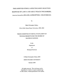 Tree-Derived Stimuli Affecting Host-Selection Response of Larva and Adult Peach Twig Borers, Anarsia Lineatella (Zeller) (Lepidoptera: Gelechiidae)