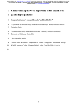 Characterising the Vocal Repertoire of the Indian Wolf (Canis Lupus Pallipes)