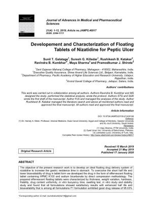 Developement and Characterization of Floating Tablets of Nizatidine for Peptic Ulcer