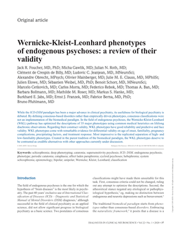 Wernicke-Kleist-Leonhard Phenotypes of Endogenous Psychoses: a Review of Their Validity Jack R