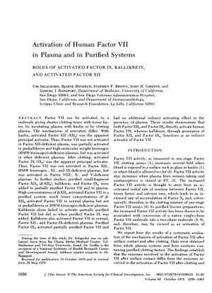 Activation of Human Factor VII in Plasma and in Purified Systems