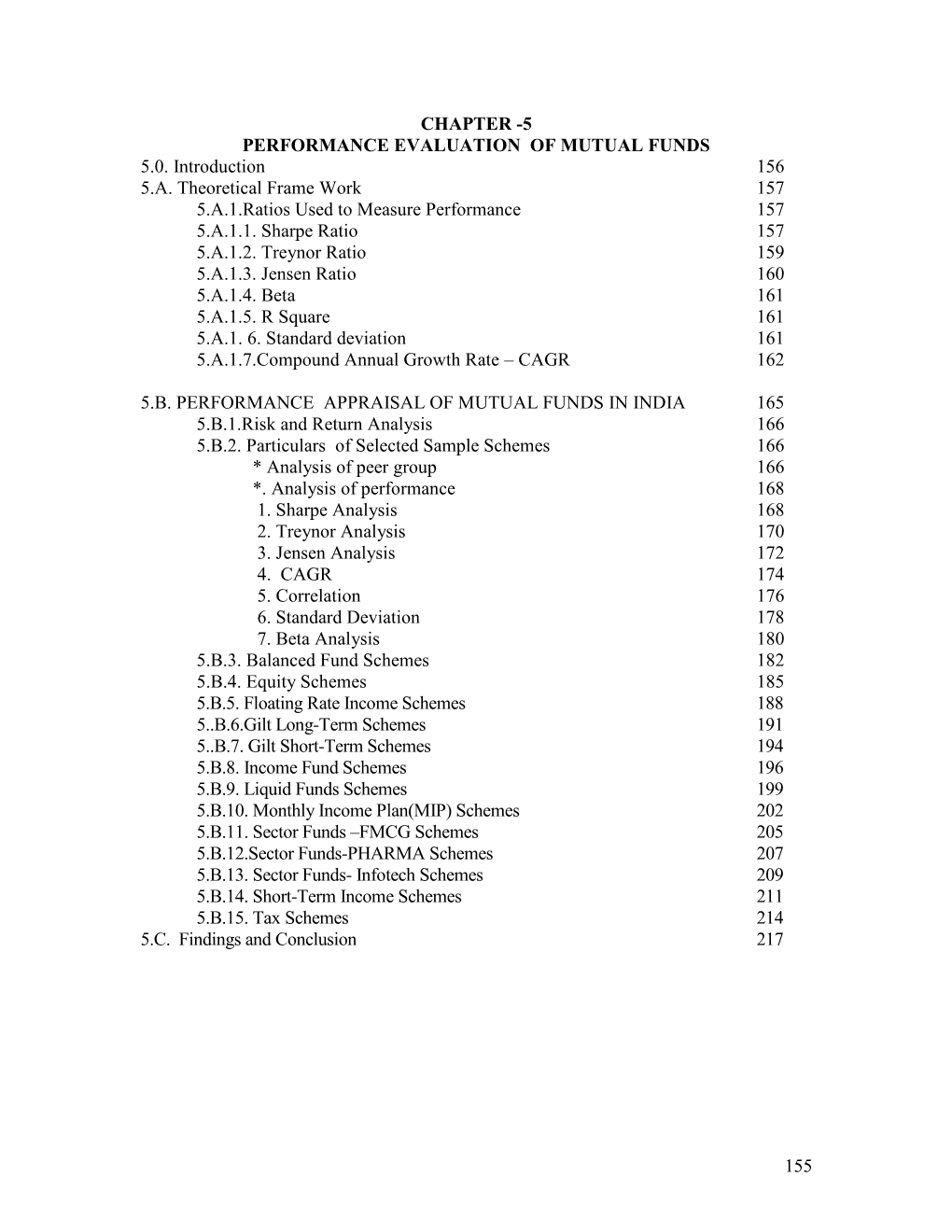 155 Chapter -5 Performance Evaluation of Mutual Funds