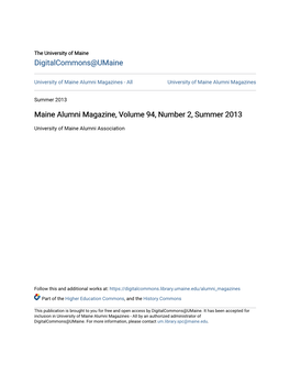 Maine Alumni Magazine, Volume 94, Number 2, Summer 2013