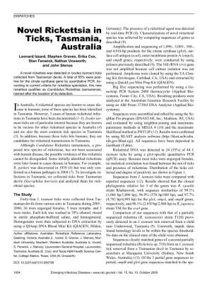 Novel Rickettsia in Ticks, Tasmania, Australia