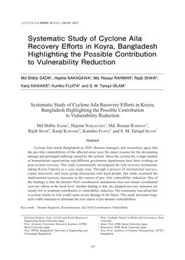 Systematic Study of Cyclone Aila Recovery Efforts in Koyra, Bangladesh Highlighting the Possible Contribution to Vulnerability Reduction