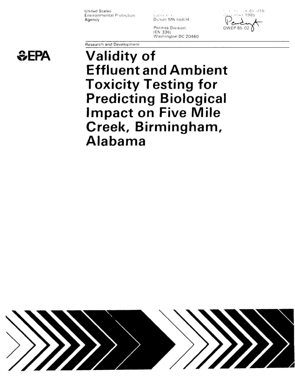 Validity of Effluent and Ambient Toxicity Tests for Predicting