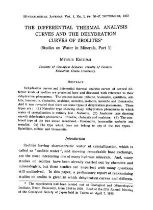 THE DIFFERENTIAL THERMAL ANALYSIS CURVES and the DEHYDRATION CURVES of ZEOLITES* (Studies on Water in Minerals, Part 1)