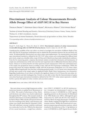 Discriminant Analysis of Colour Measurements Reveals Allele Dosage Effect of ASIP/MC1R in Bay Horses