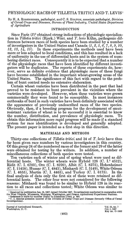 PHYSIOLOGIC RACES of TILLETIA TRITICI and T. LEVIS' Since Faris