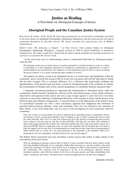 Justice As Healing a Newsletter on Aboriginal Concepts of Justice