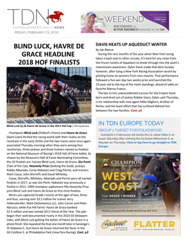 Blind Luck, Havre De Grace Headline 2018 Hof Finalists