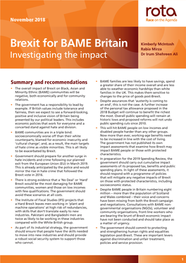 Brexit for BAME Britain Rabia Mirza Investigating the Impact Dr Irum Shehreen Ali