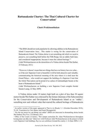 Rattanakosin Charter: the Thai Cultural Charter for Conservation1