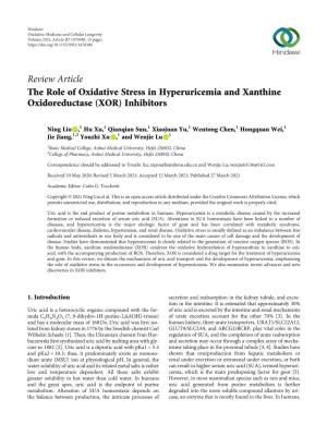 The Role of Oxidative Stress in Hyperuricemia and Xanthine Oxidoreductase (XOR) Inhibitors