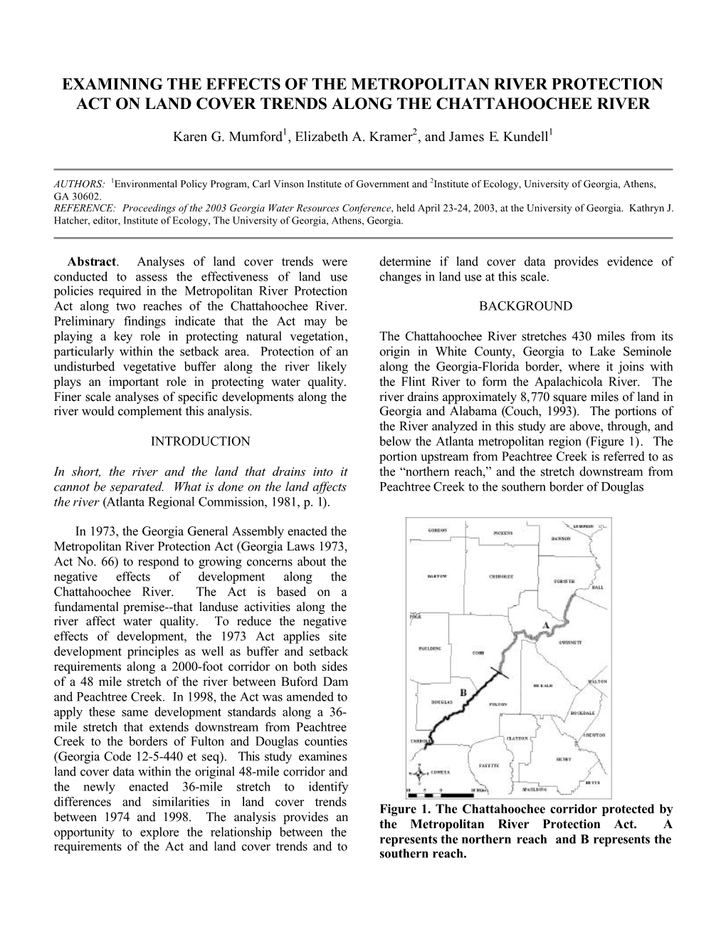 Examining the Effects of the Metropolitan River Protection Act on Land Cover Trends Along the Chattahoochee River