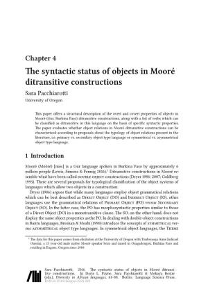 The Syntactic Status of Objects in Mooré Ditransitive Constructions Sara Pacchiarotti University of Oregon