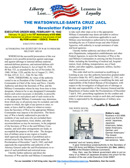 THE WATSONVILLE-SANTA CRUZ JACL Newsletter February 2017
