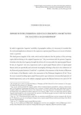 Imperium Intra Terminos and Italia Discripta: Short Notes on Augustus As Geographer*