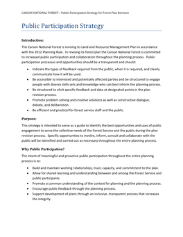 Public Participation Strategy for Forest Plan Revision