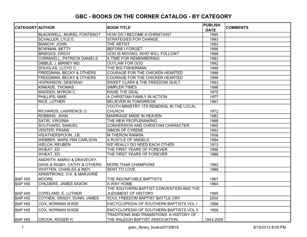 Gbc - Books on the Corner Catalog - by Category