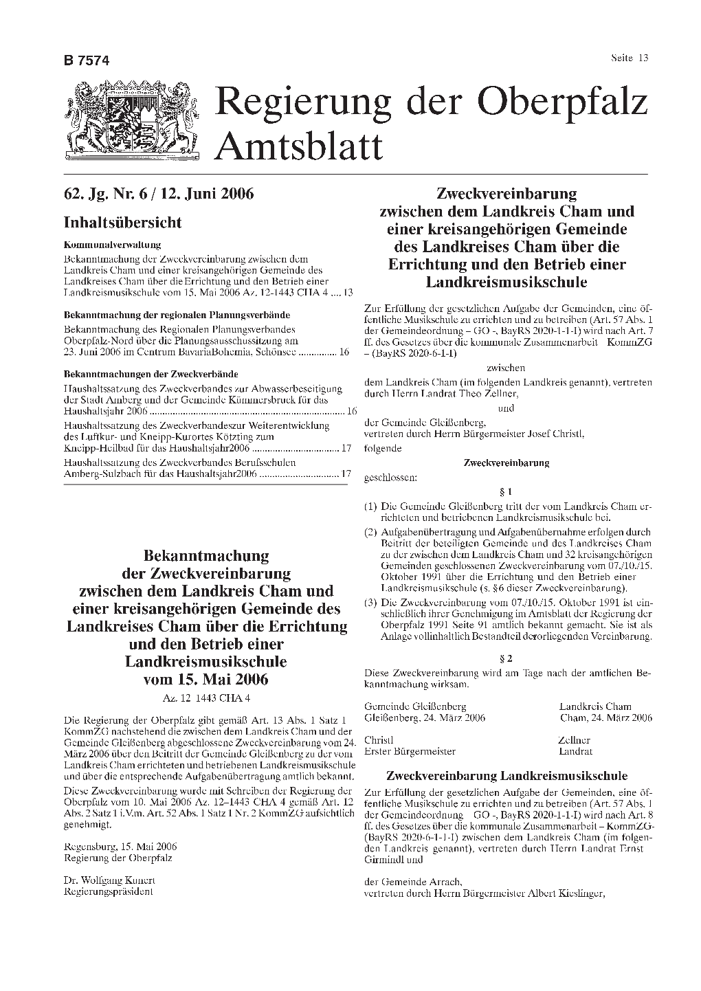 Amtsblatt Der Regierung Der Oberpfalz Nr.6/12.06.2006