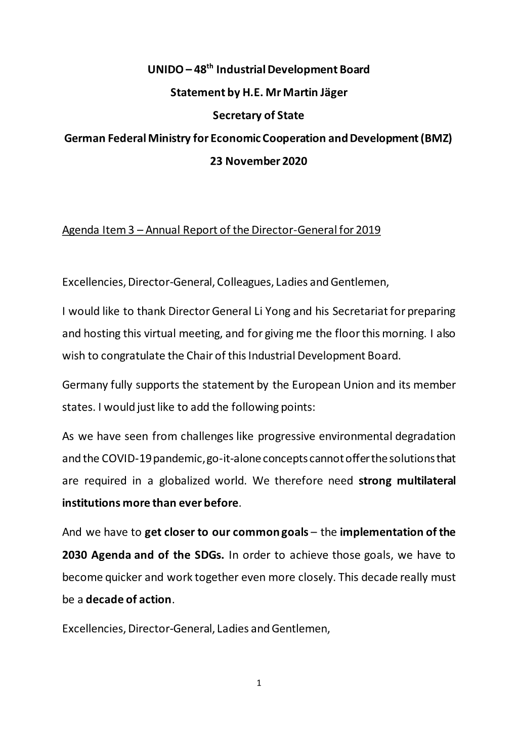 48Th Industrial Development Board Statement by H.E. Mr Martin