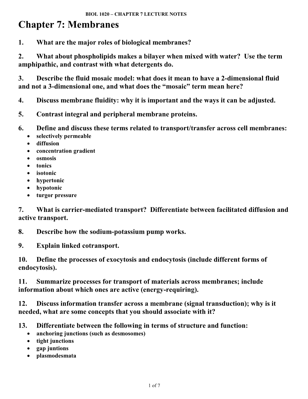 Chapter 7: Membranes