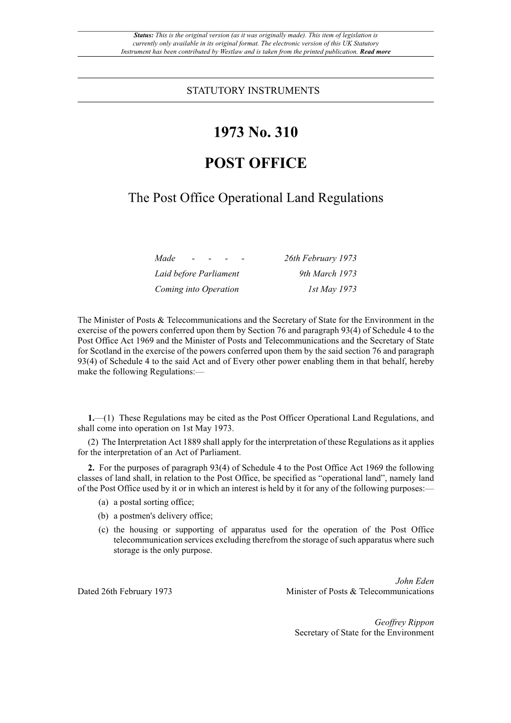 The Post Office Operational Land Regulations