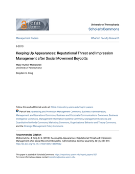 Keeping up Appearances: Reputational Threat and Impression Management After Social Movement Boycotts